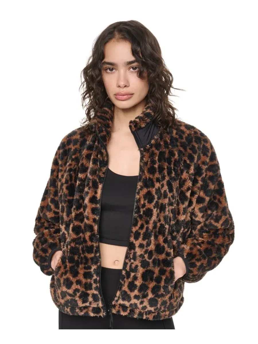 Женская куртка из флиса шерпа с принтом, с высоким воротником, бренд DKNY Sport — коричневый