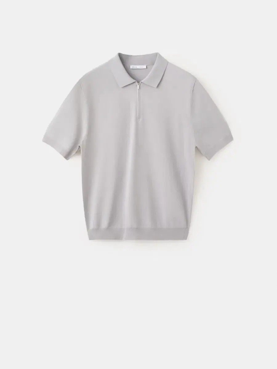 Мужской поло с молнией Fine Knit MANGO — изображение 2 из 6, серый