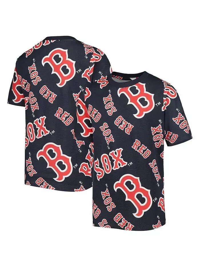 Темно-синяя футболка Big Boys Boston Red Sox Allover Team Stitches — синий