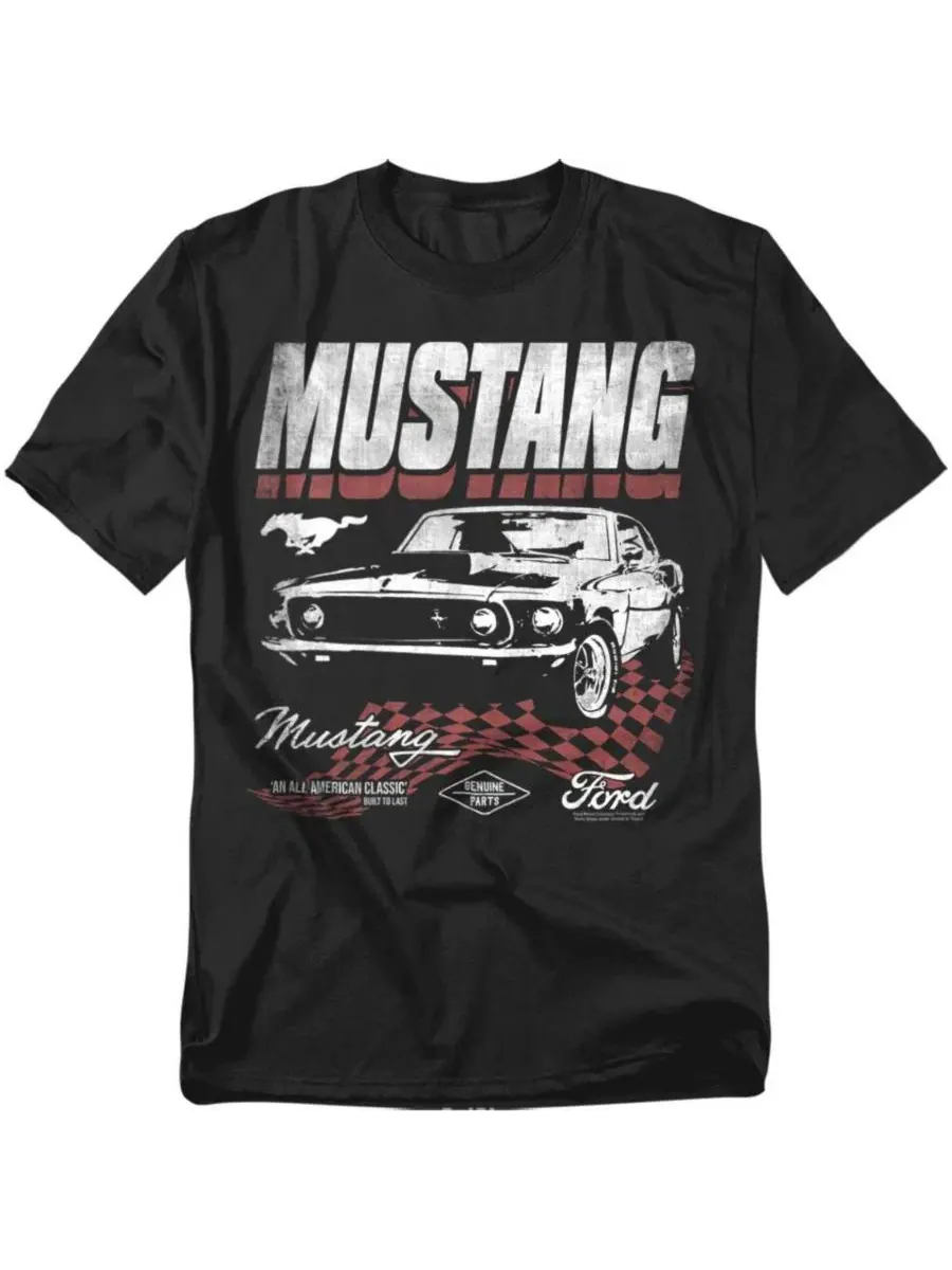 Футболка с принтом Ford Checkered Race Mustang — черный