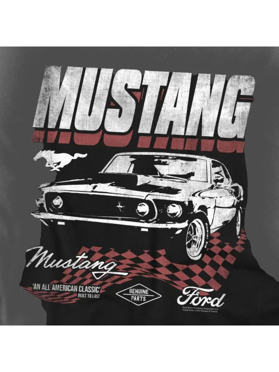 Футболка с принтом Ford Checkered Race Mustang — изображение 3 из 3, черный