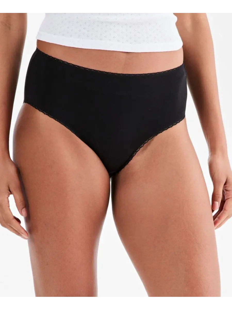 Трусы с высокой посадкой Cotton Jersey Brief с пико-отделкой Charter Club — изображение 1 из 4, классический черный