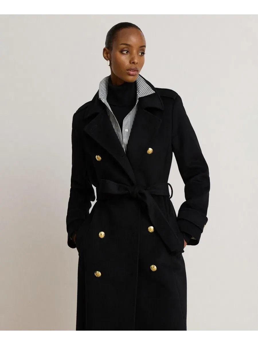 Пальто с поясом и воротником Women's Collared Coat Lauren Ralph Lauren — изображение 1 из 6, черный
