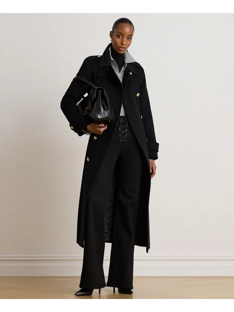 Пальто с поясом и воротником Women's Collared Coat Lauren Ralph Lauren — изображение 2 из 6, черный