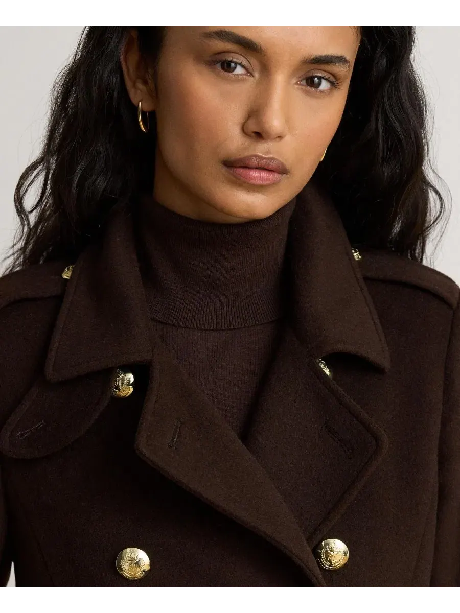 Пальто двубортное с поясом Wool Blend Lauren Ralph Lauren — изображение 2 из 5, шоколад