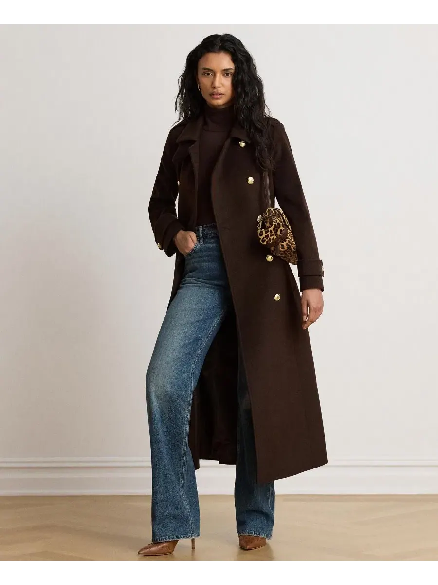 Пальто двубортное с поясом Wool Blend Lauren Ralph Lauren — изображение 3 из 5, шоколад