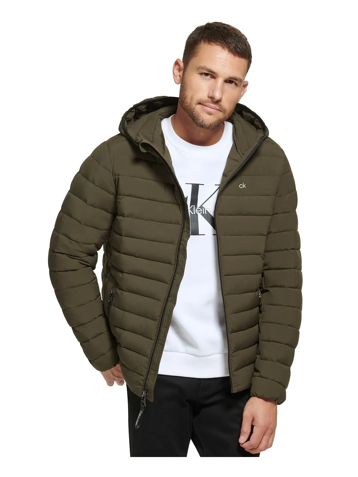Мужская стеганая куртка packable с капюшоном Calvin Klein — изображение 4 из 6, оливковый