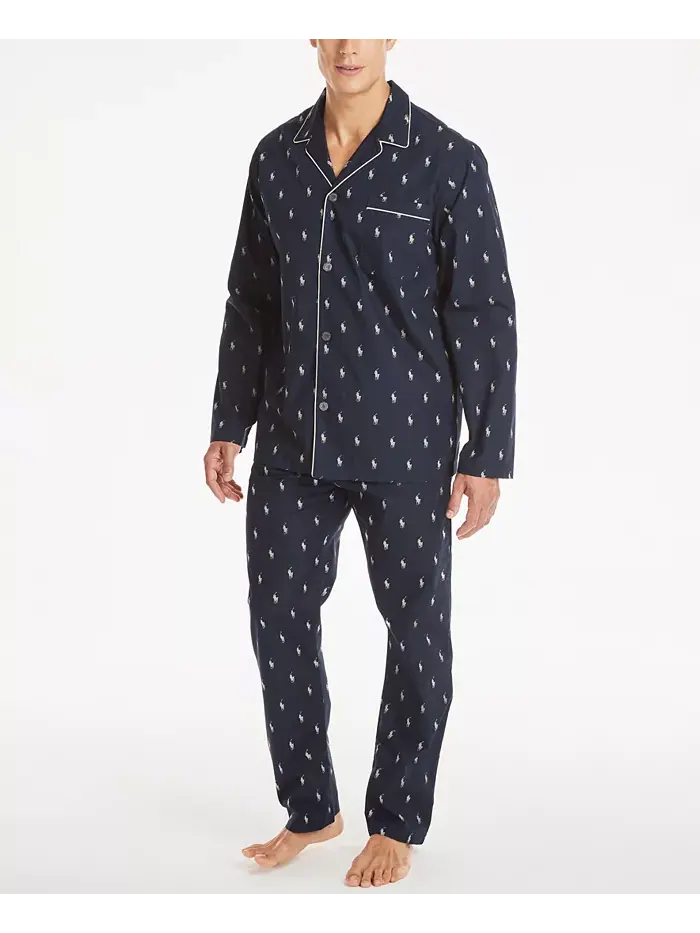 Мужская пижамная рубашка All Over Polo Player Polo Ralph Lauren — изображение 2 из 3, темно-синий/белый