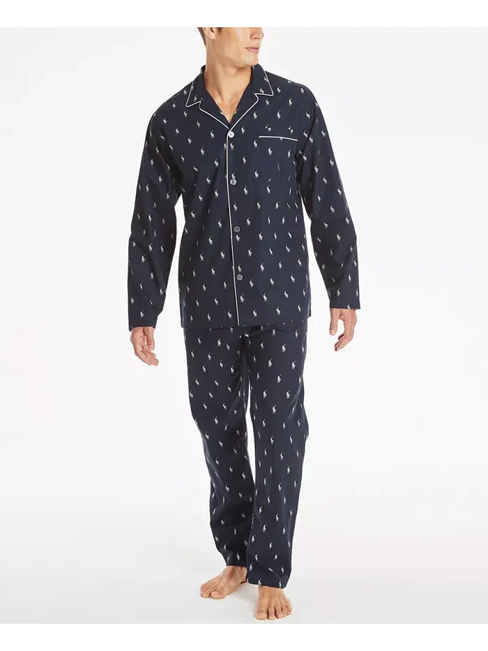 Мужская пижамная рубашка All Over Polo Player Polo Ralph Lauren — изображение 3 из 3, темно-синий/белый