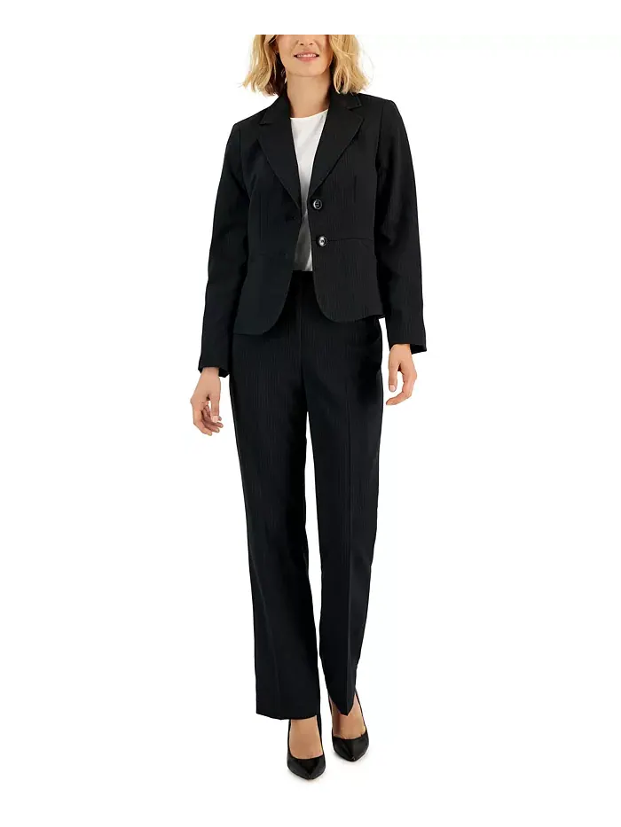 Женский двубортный костюм в полоску, Regular & Petite Le Suit — черный