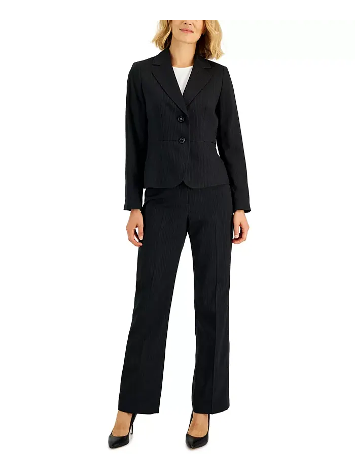 Женский двубортный костюм в полоску, Regular & Petite Le Suit — изображение 3 из 4, черный