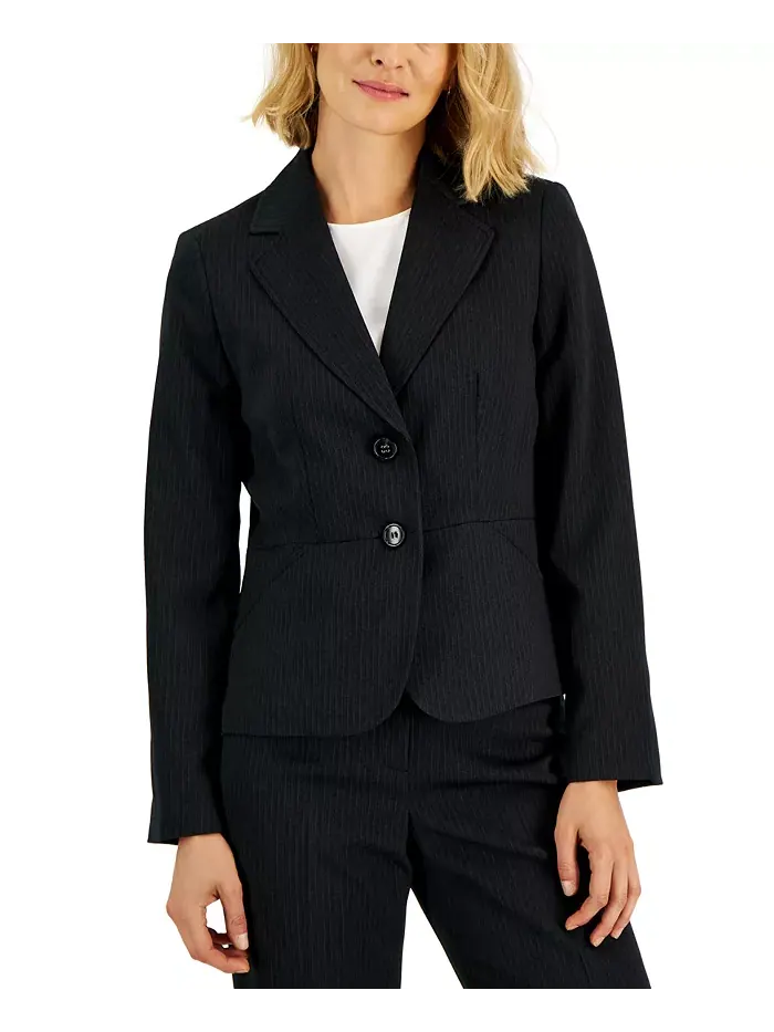 Женский двубортный костюм в полоску, Regular & Petite Le Suit — изображение 4 из 4, черный