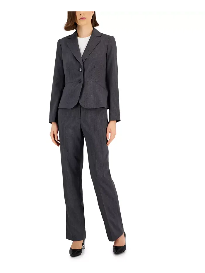 Женский двубортный костюм в полоску, Regular & Petite Le Suit — изображение 1 из 1, темно-серый