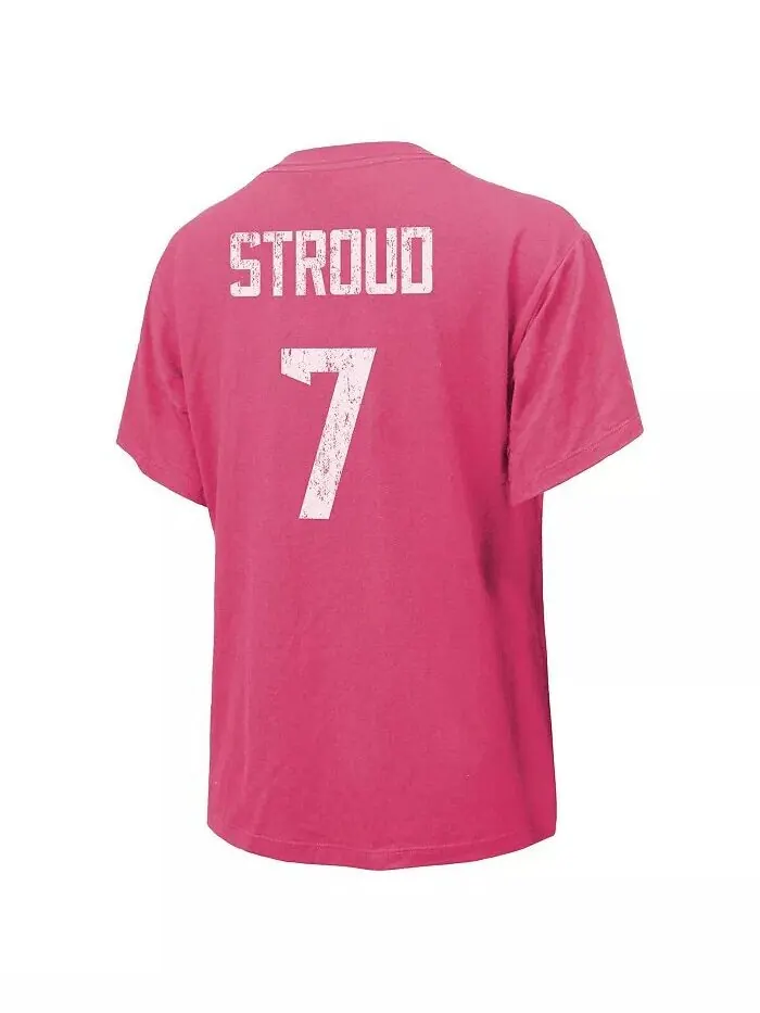 Женская футболка CJ Stroud Pink Distressed с именем и номером команды Houston Texans Majestic — изображение 2 из 3