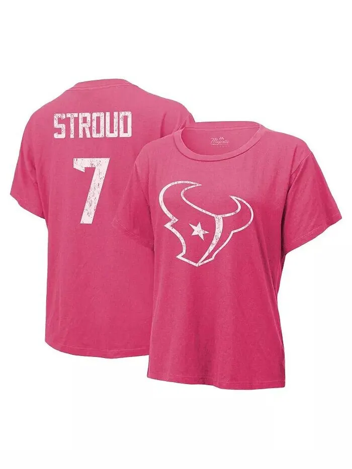 Женские нитки C . Розовая футболка с рисунком и номером Stroud Houston Texans Majestic — розовый
