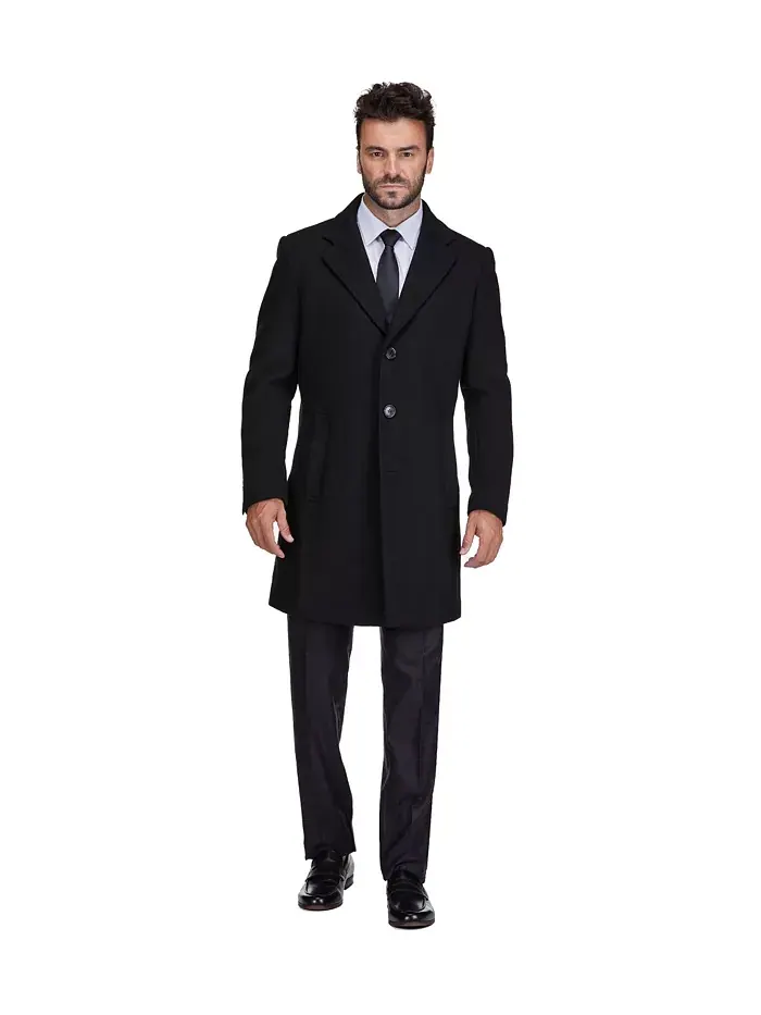 Мужское шерстяное пальто Walker Car Coat с отложным воротником Braveman — изображение 3 из 4, черный