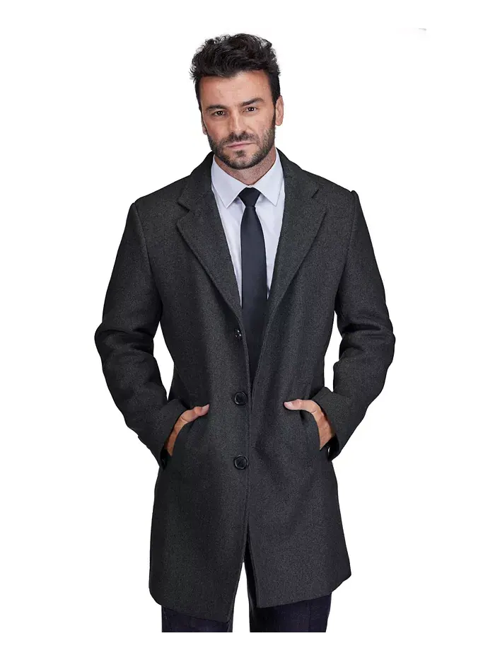 Мужское шерстяное пальто Walker Car Coat с отложным воротником Braveman — изображение 3 из 4, темно-серый