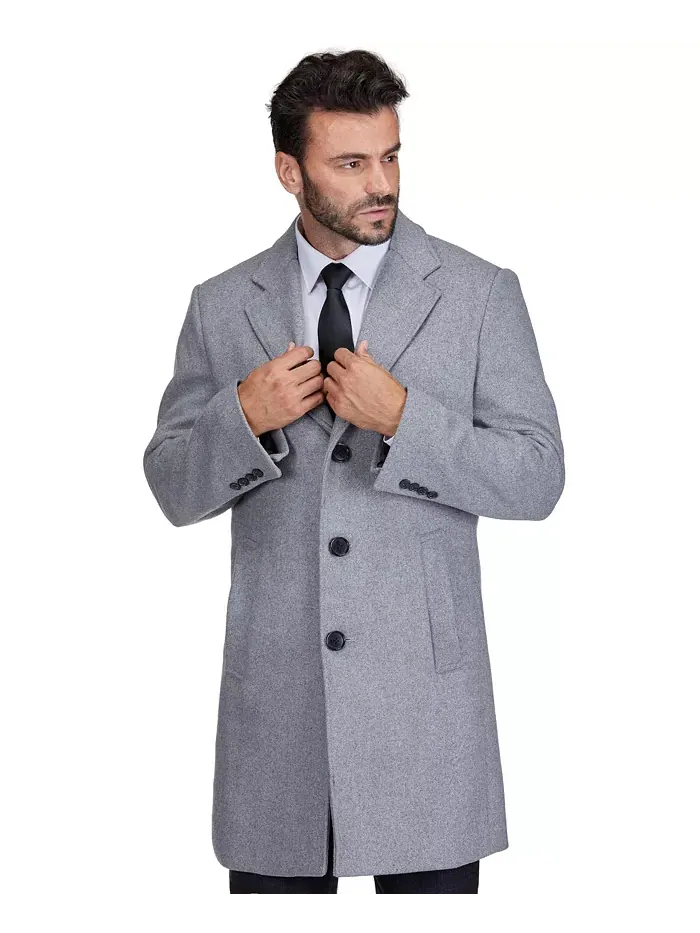 Мужское шерстяное пальто Walker Car Coat с отложным воротником Braveman — изображение 4 из 4, светлый серый