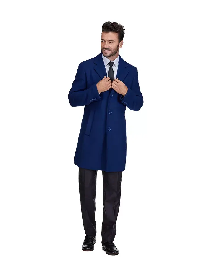 Мужское шерстяное пальто Walker Car Coat с отложным воротником Braveman — изображение 3 из 4, синий