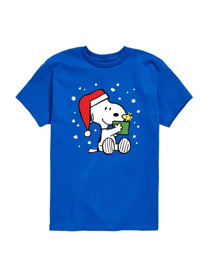 Футболка с принтом "Snoopy Present" для мальчиков старшего возраста Peanuts — синий