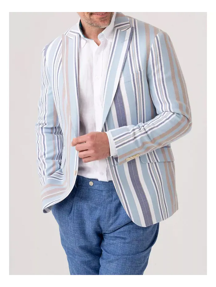 Мужской полосатый пиджак из хлопка кикой Kikoy Koy Clothing — бежевый