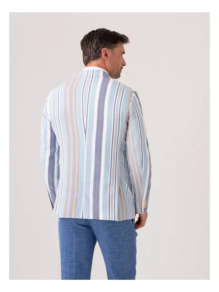 Мужской полосатый пиджак из хлопка кикой Kikoy Koy Clothing — изображение 3 из 8, синий/бежевый