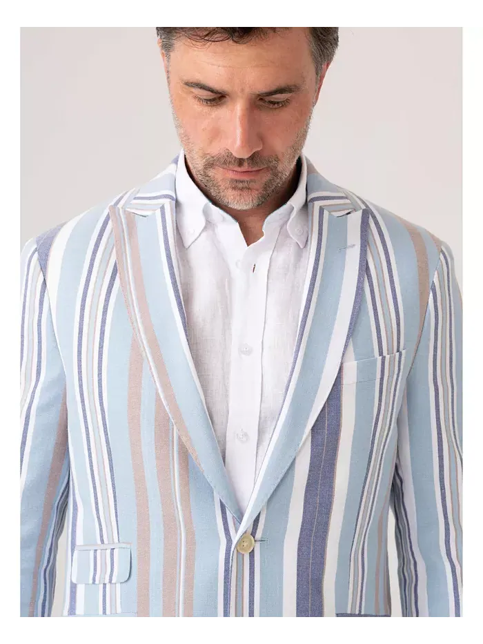 Мужской полосатый пиджак из хлопка кикой Kikoy Koy Clothing — изображение 5 из 8, синий/бежевый