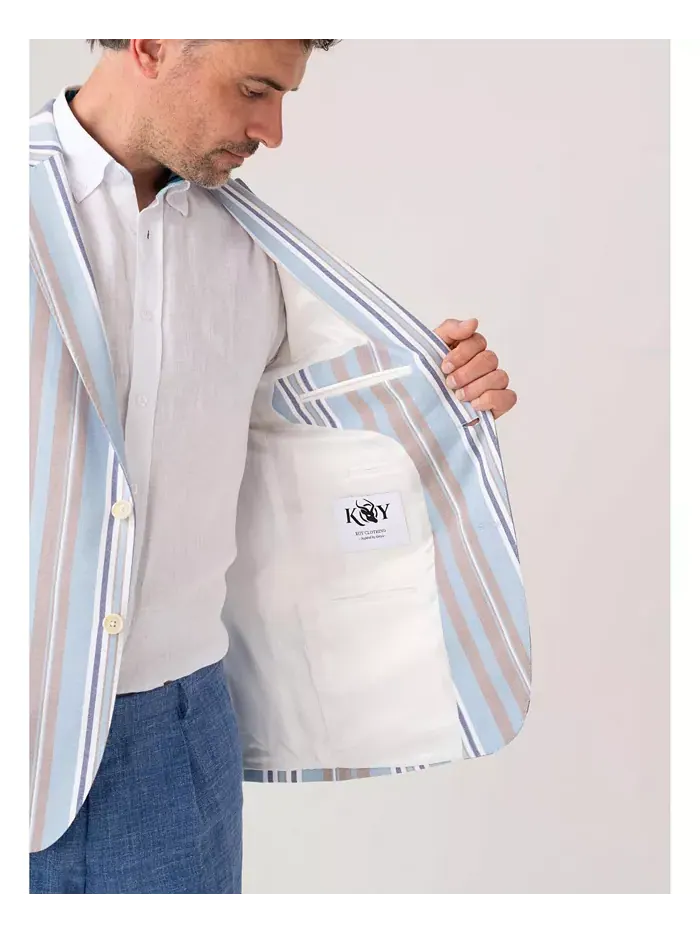 Мужской полосатый пиджак из хлопка кикой Kikoy Koy Clothing — изображение 8 из 8, синий/бежевый