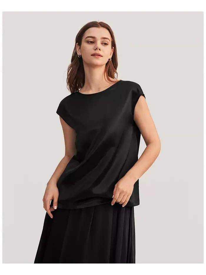 Женская базовая шелковая футболка с короткими рукавами LILYSILK — изображение 3 из 3, черный