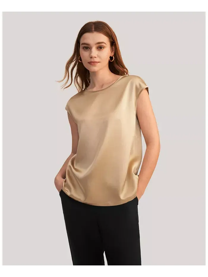 Женская базовая шелковая футболка с короткими рукавами LILYSILK — изображение 3 из 3, коричневый