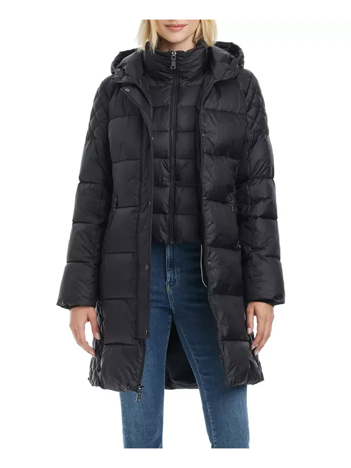 Женское приталенное стеганое пальто Cire средней длины Vince Camuto — изображение 5 из 6, черный
