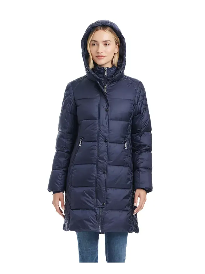 Женское приталенное стеганое пальто Cire средней длины Vince Camuto — изображение 3 из 6, синий
