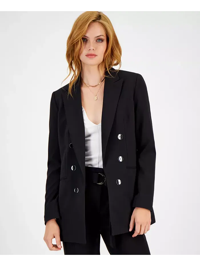 Женская двубортная куртка oversize в стиле boyfriend, искусственная кожа Bar III