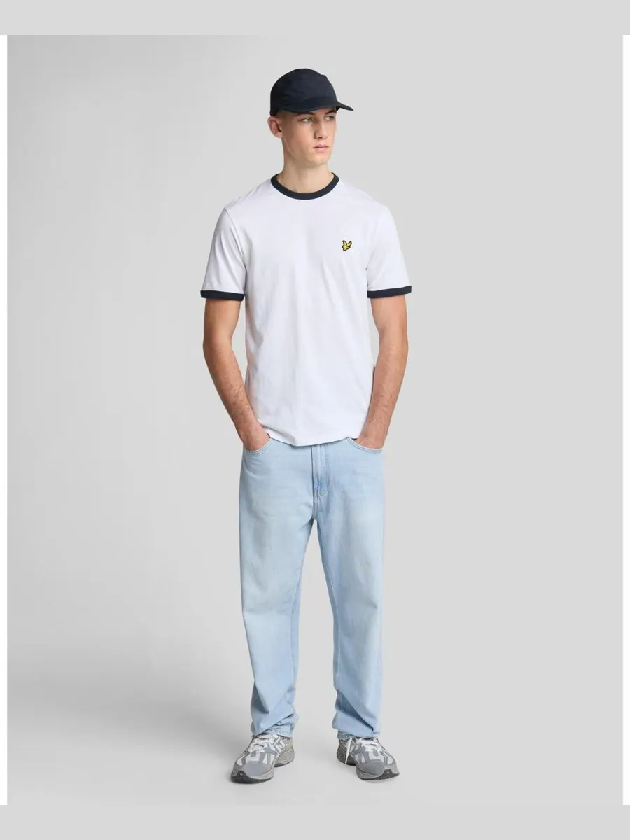 Мужская футболка с контрастной отделкой Lyle & Scott — изображение 4 из 5, белый/темный темно-синий