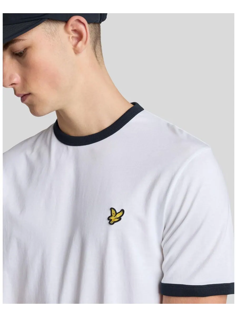 Мужская футболка с контрастной отделкой Lyle & Scott — изображение 5 из 5, белый/темный темно-синий