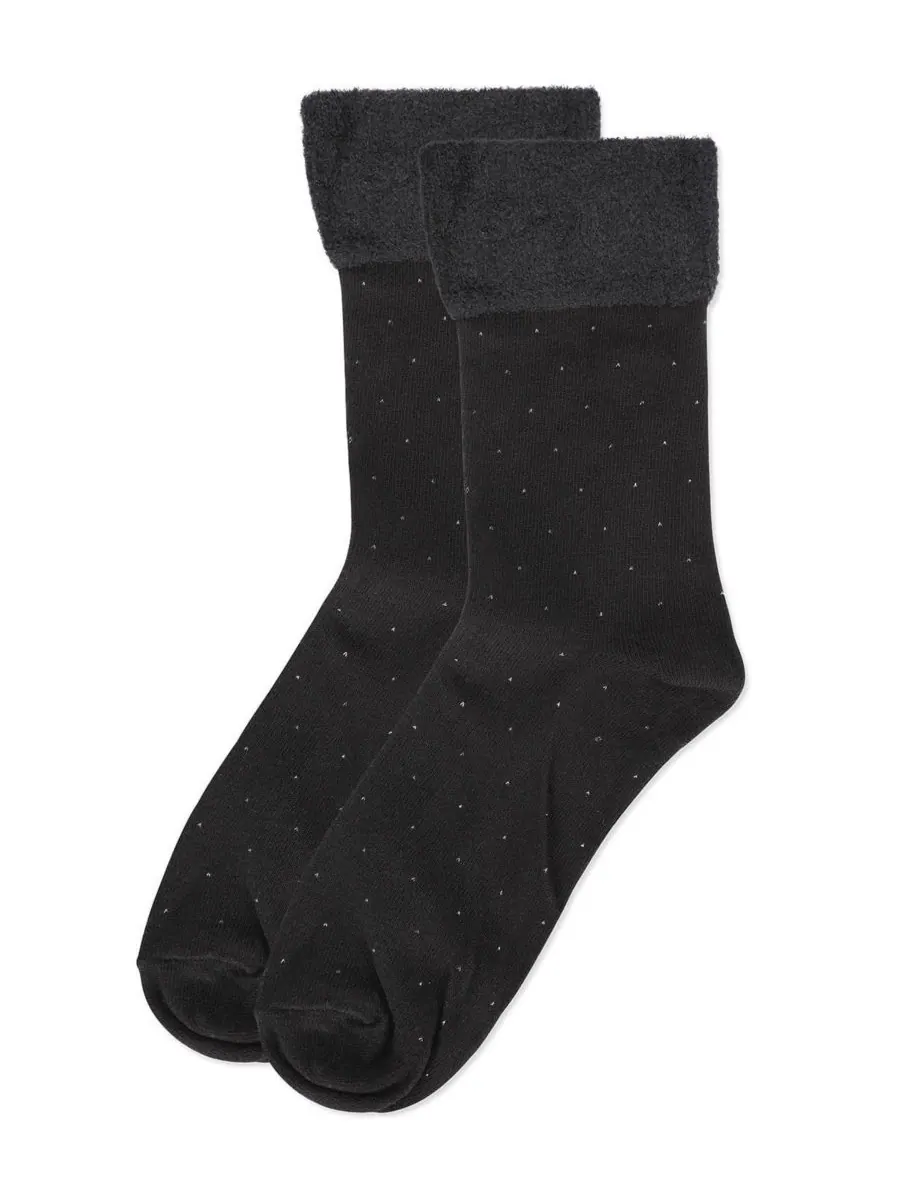Женские носки Pindot Soft-Fit с толстой манжетой, из хлопка с высоким содержанием хлопка MeMoi — изображение 3 из 3, черный