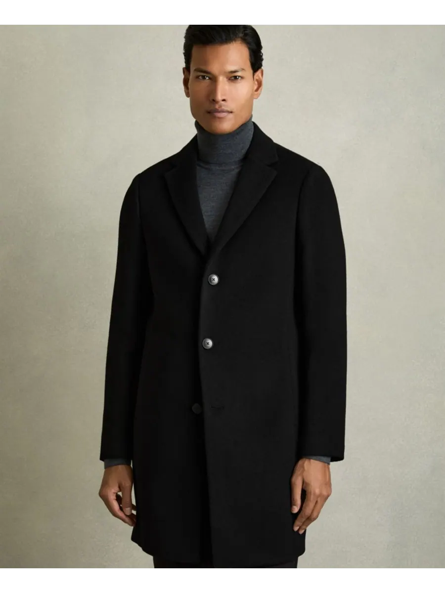 Мужское однобортное пальто из шерстяной смеси REISS — изображение 4 из 7, черный