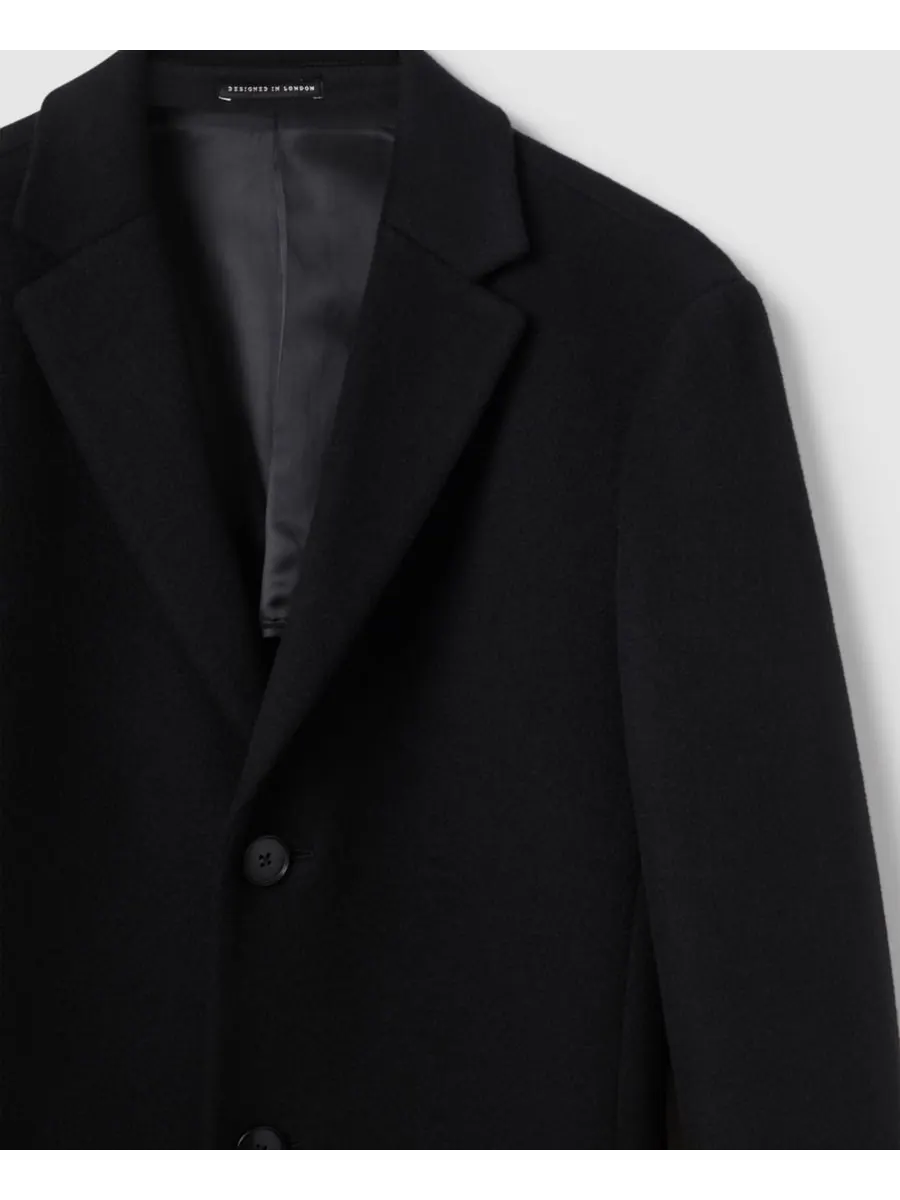 Мужское однобортное пальто из шерстяной смеси REISS — изображение 7 из 7, черный