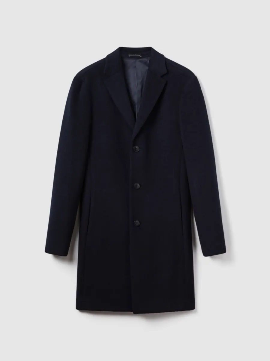 Мужское однобортное пальто из шерстяной смеси REISS — изображение 2 из 6, темно-синий
