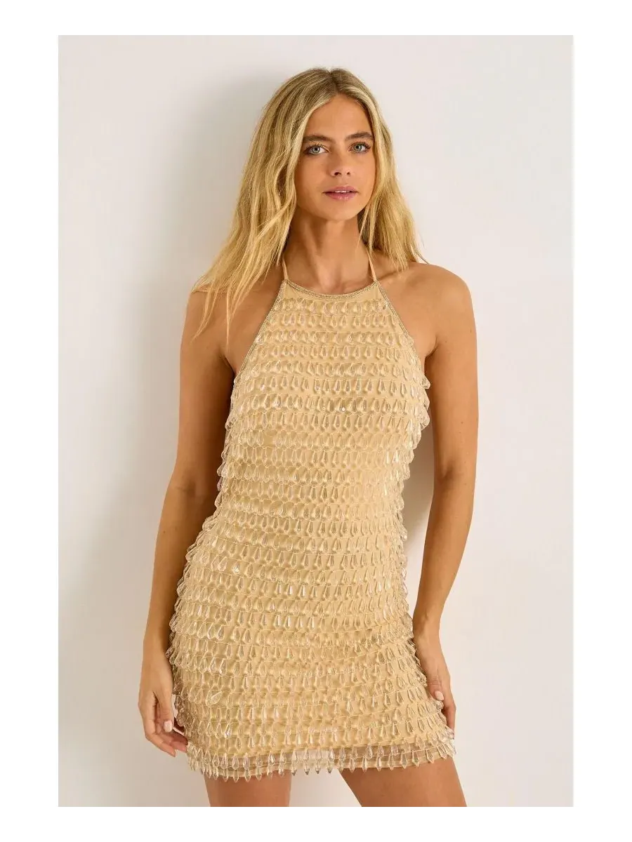 Nasty Gal Женское мини-платье с бисером и каплями — изображение 2 из 8, нудовый