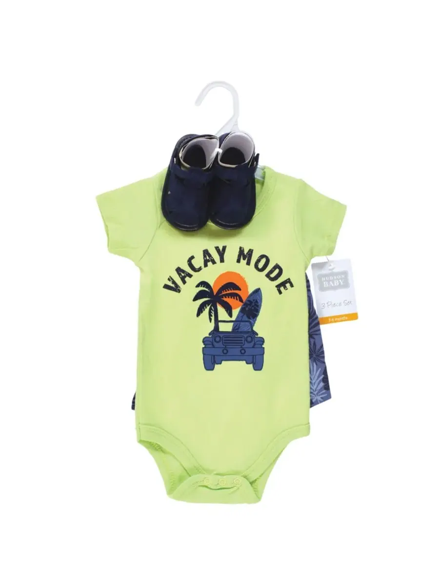Хлопковый боди, шорты и комплект обуви Hudson Baby, Vacay Mode — изображение 2 из 5