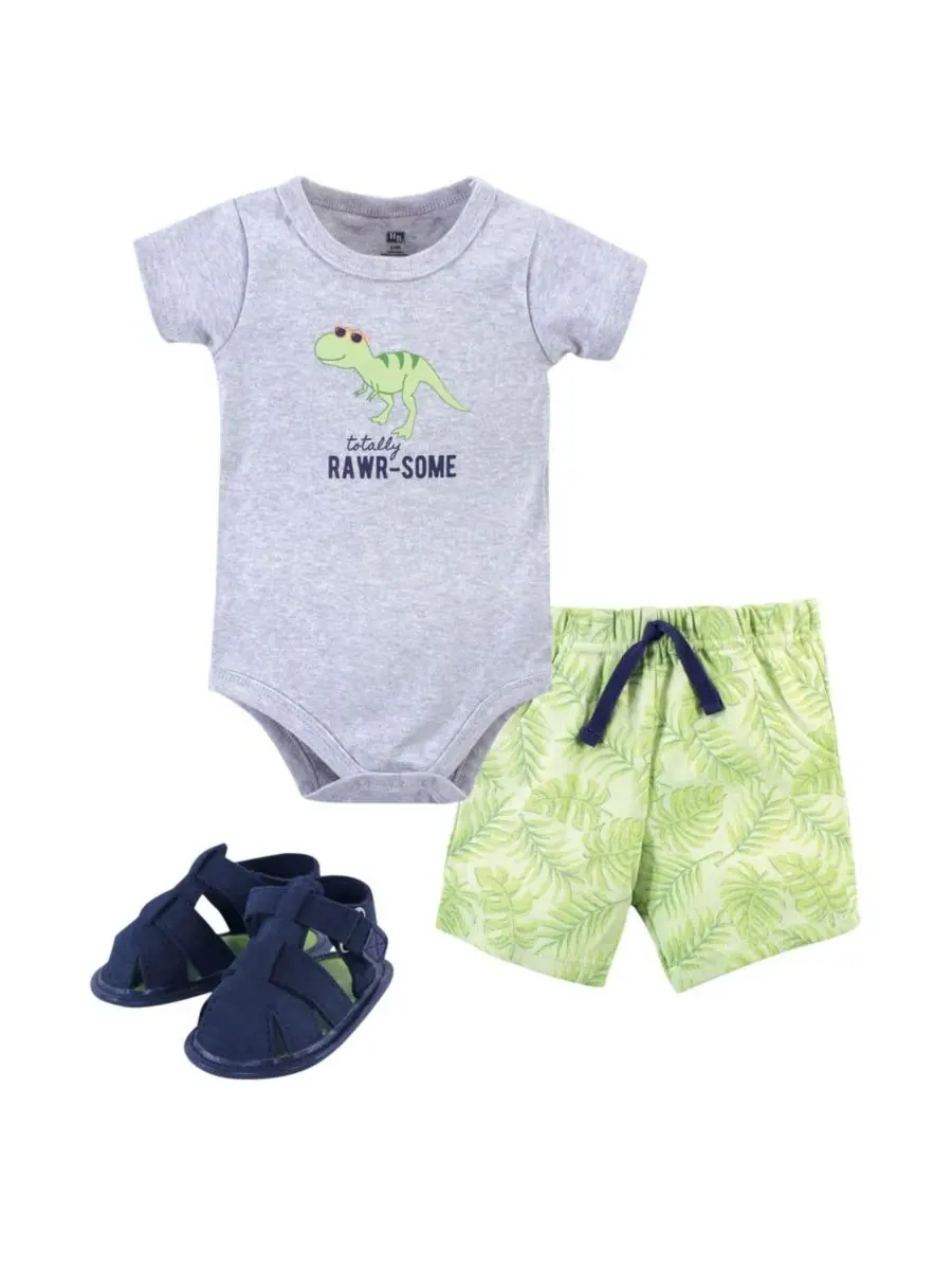 Хлопковый боди, шорты и комплект обуви Hudson Baby, Rawr-Some Dino