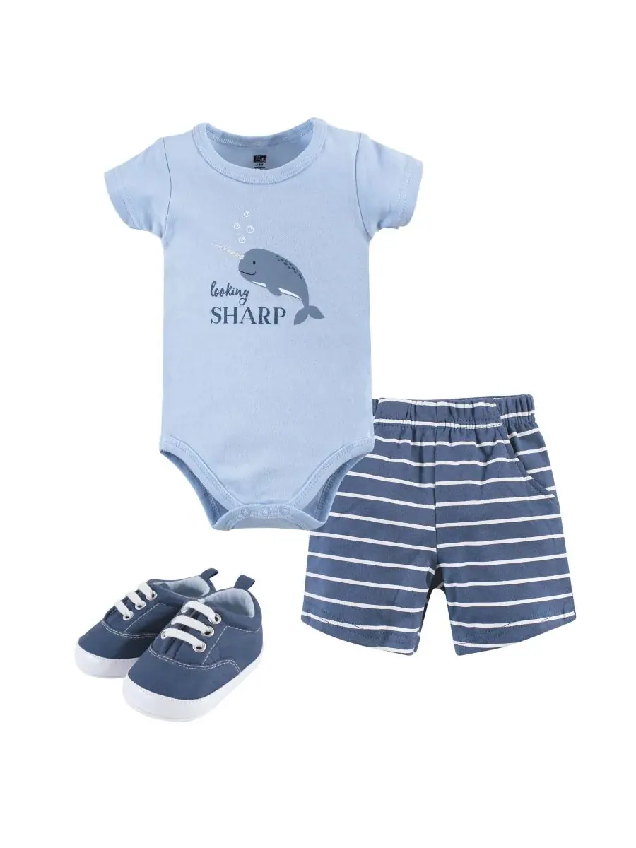 Хлопковый боди, шорты и комплект обуви Hudson Baby, Narwhal