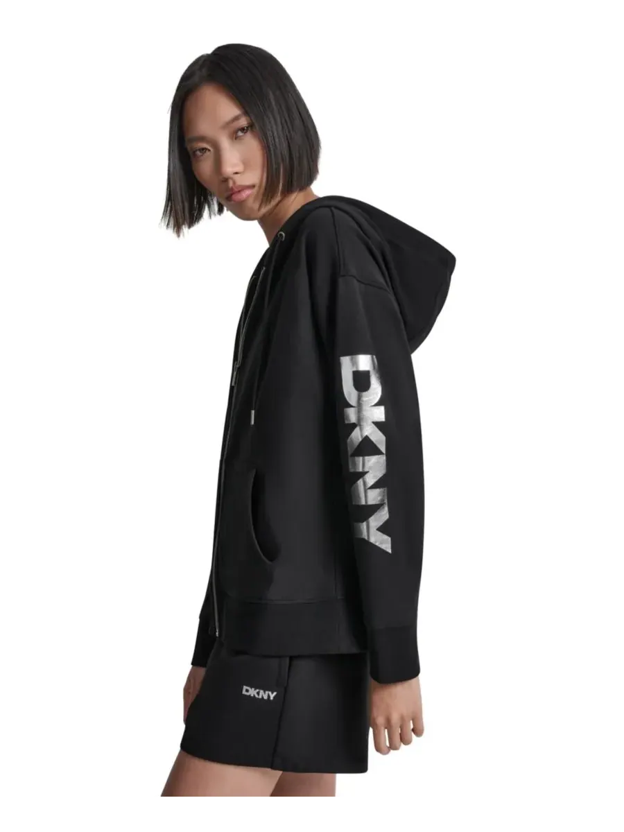 Женская толстовка на молнии стандартного кроя DKNY Sport — изображение 3 из 7, черный/серебристый