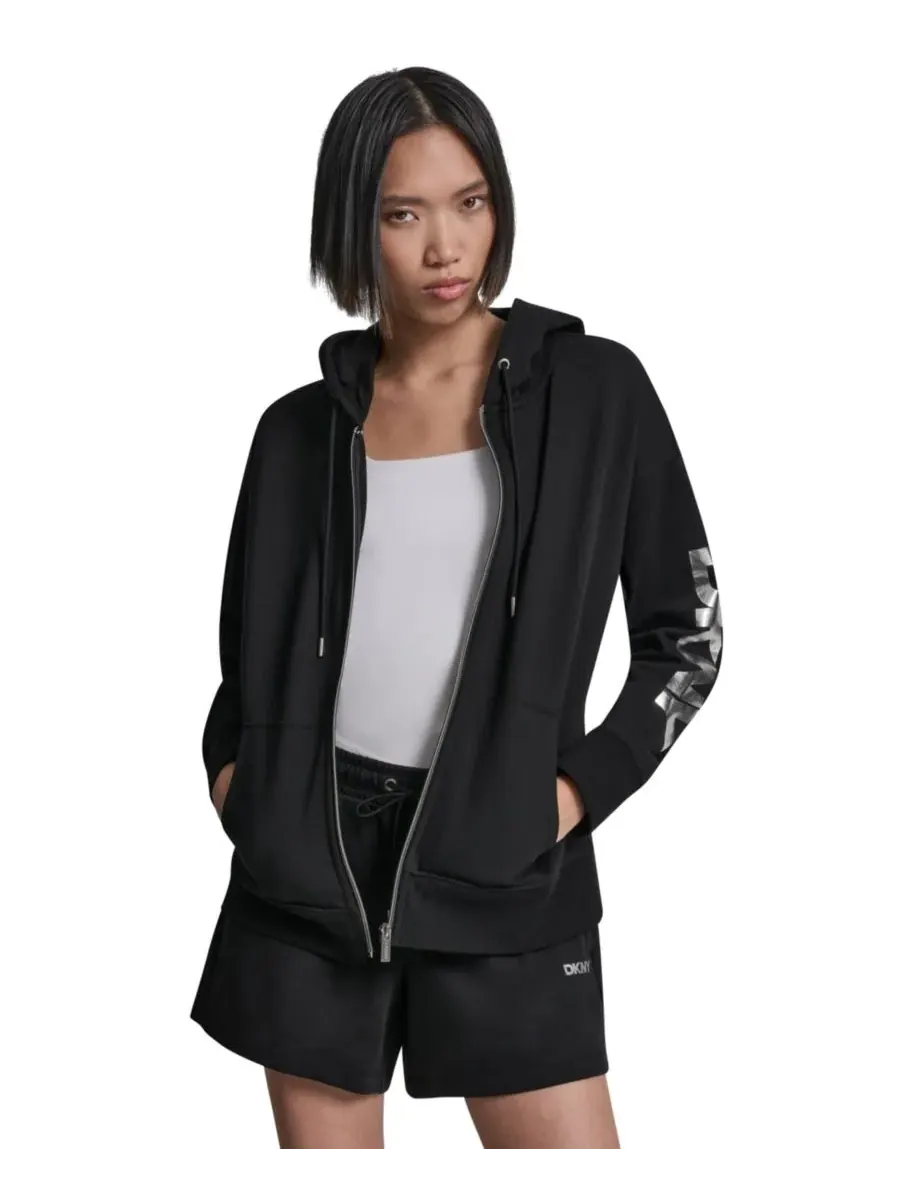 Женская толстовка на молнии стандартного кроя DKNY Sport — изображение 4 из 7, черный/серебристый
