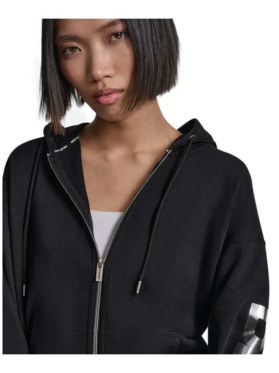 Женская толстовка на молнии стандартного кроя DKNY Sport — изображение 7 из 7, черный/серебристый
