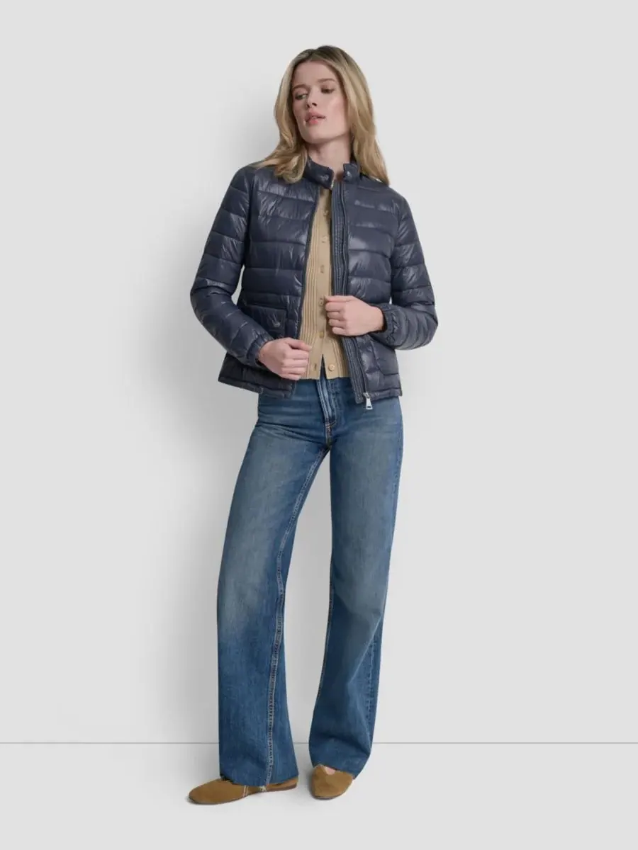 Женское короткое пальто с карманным воротником в стиле мотоциклиста DKNY
