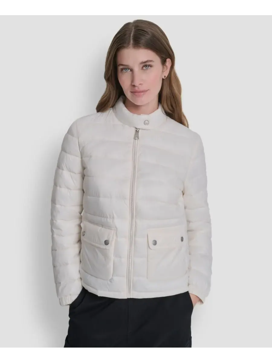 Женское короткое пальто с карманным воротником в стиле мотоциклиста DKNY