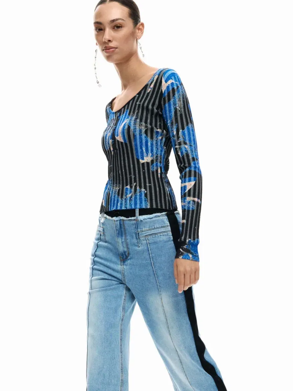 Женские джинсовые брюки из двух материалов Desigual — изображение 3 из 6, синий
