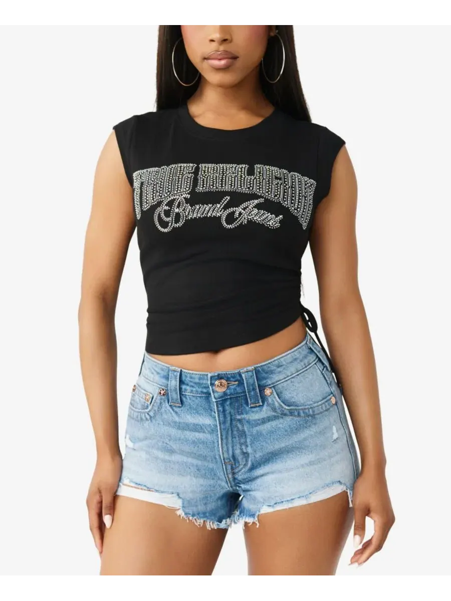 Женская детская блузка с кристальными боковыми складками True Religion — изображение 1 из 3, черный